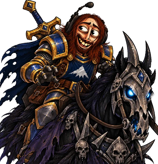 Asmongold charging into WoW Forever on a skeletal warhorse